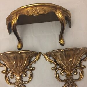 GOLD VINTAGE WALL DECOR SET DISPLAY SHELF & SCONCES